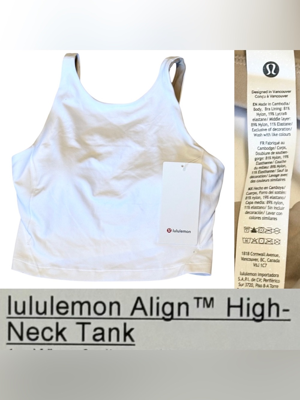 NWT Lululemon Align High-Neck Tank Women’s Size 8 In White - Picture 3 of 9